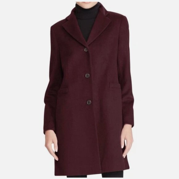 Reefer Wool Blend Coat by Lauren Ralph Lauren Burgundy Women’s Size 14P - Picture 4 of 11